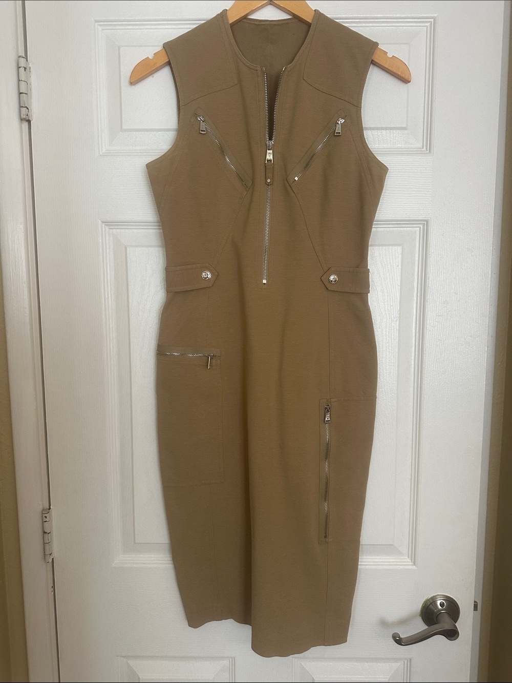 Ralph Lauren Black Label Sleeveless Khaki Bodycon Sheath Dress